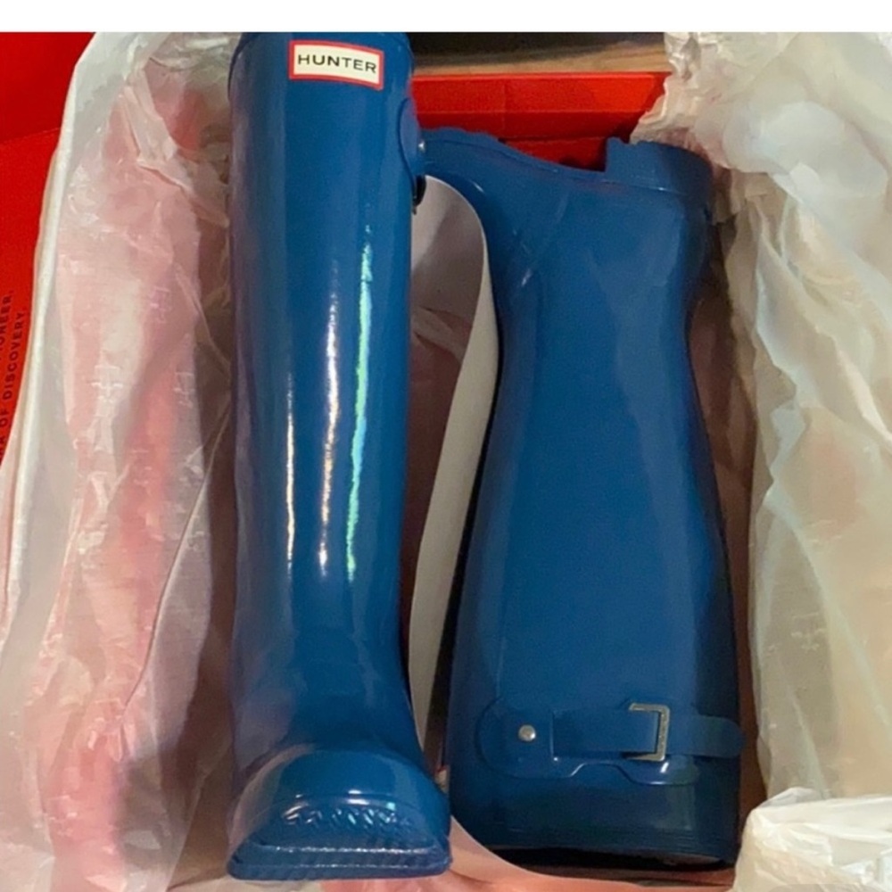 Hunter Women’s Original Tour Gloss Rain Boots - Nimbus Blue, Size 6 (EU 37)
